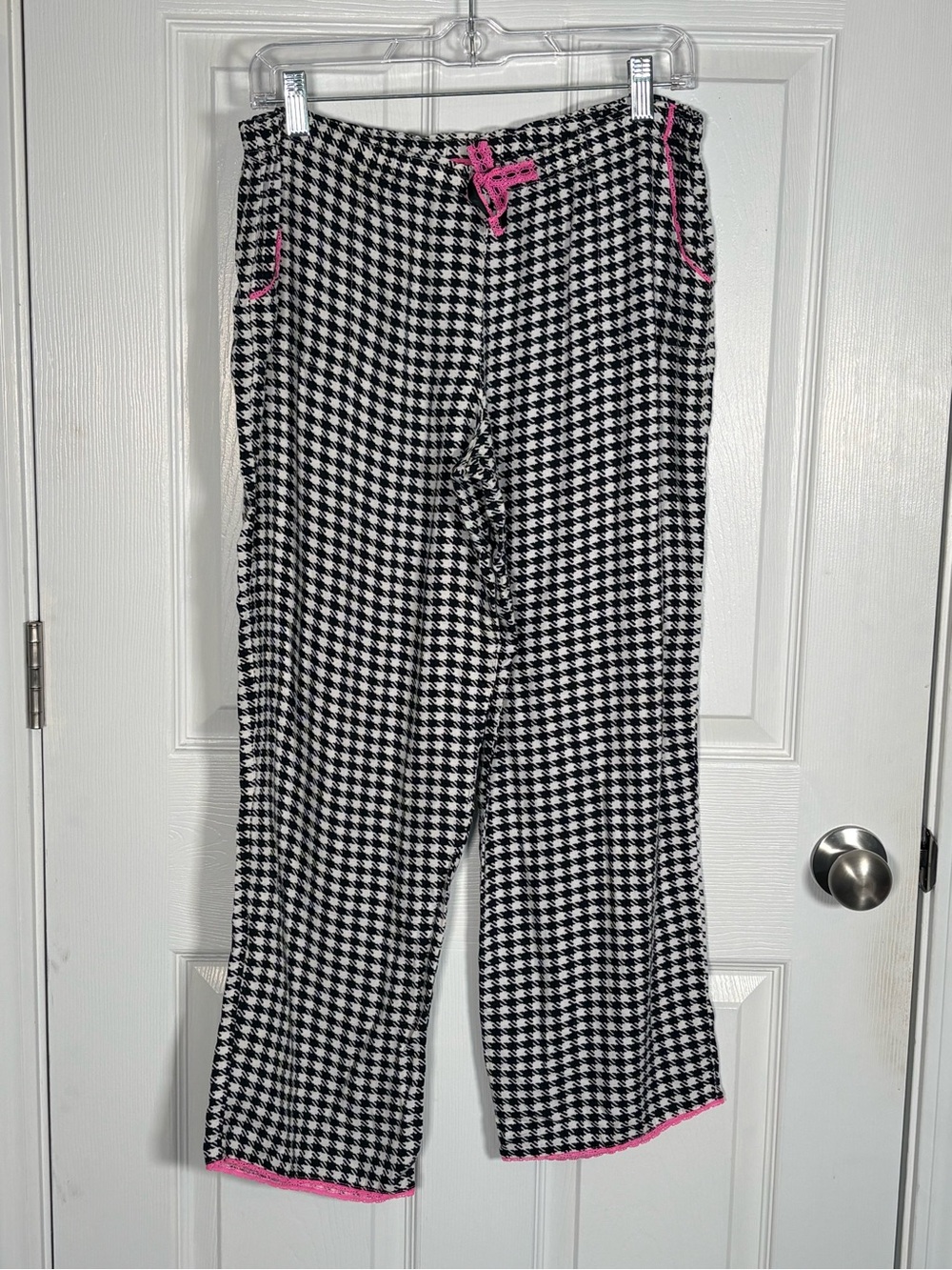 Betsey Johnson Black & White Houndstooth Intimates with Hot Pink Trim PJ Pants